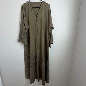 Olive Green Modest Maxi Dress Abaya Style with Matching Scarf | Elegant sleeves|